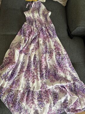 Purple Floral Halter Maxi Dress